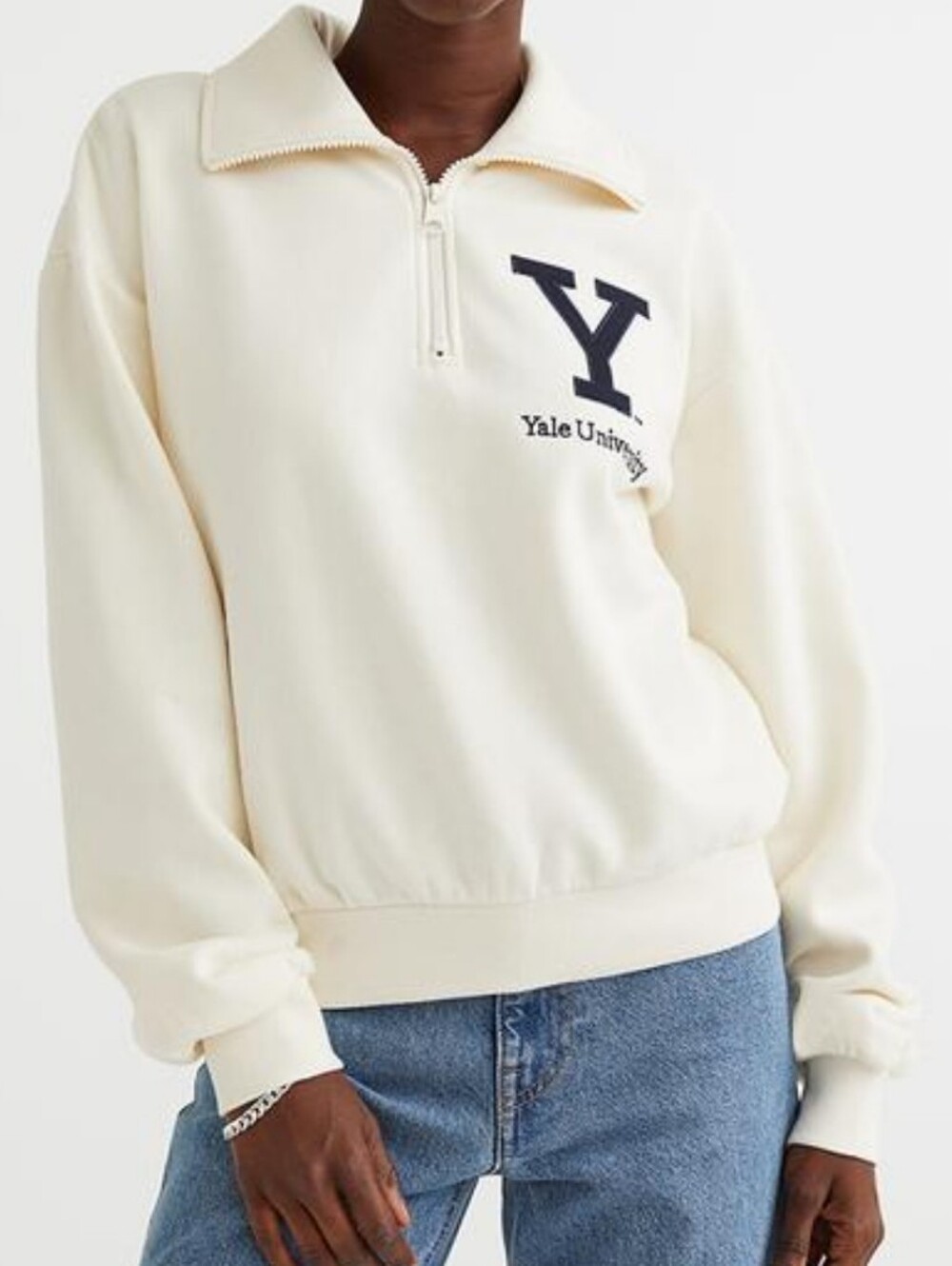 H&M 80% Cotton Cream Quarter-Zip Pullover Sweatshirt